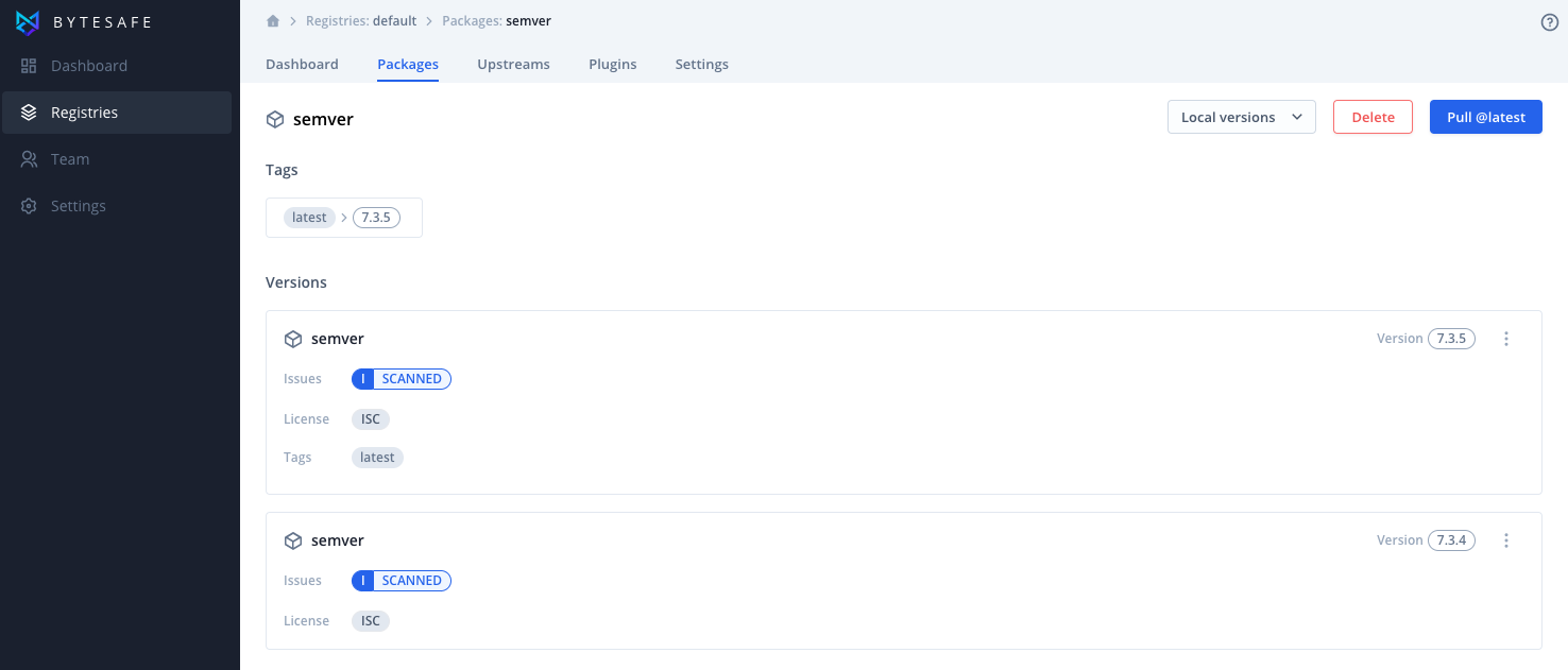 Deleting all versions for a package